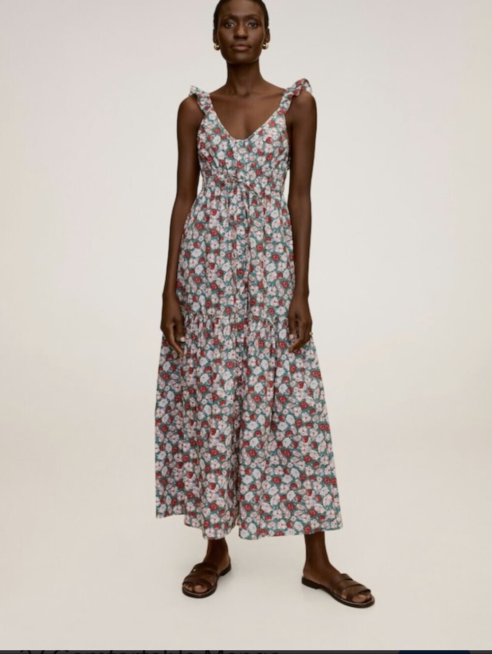 Mango Floral Maxi Dress Multicolor Ruffle Straps Tiered Sundress Cottagecore 8